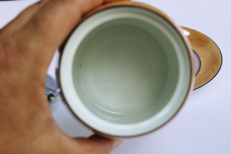 photo of art deco vintage hand painted luster china jam pot or sugar bowl w/ spoon notch lid #4