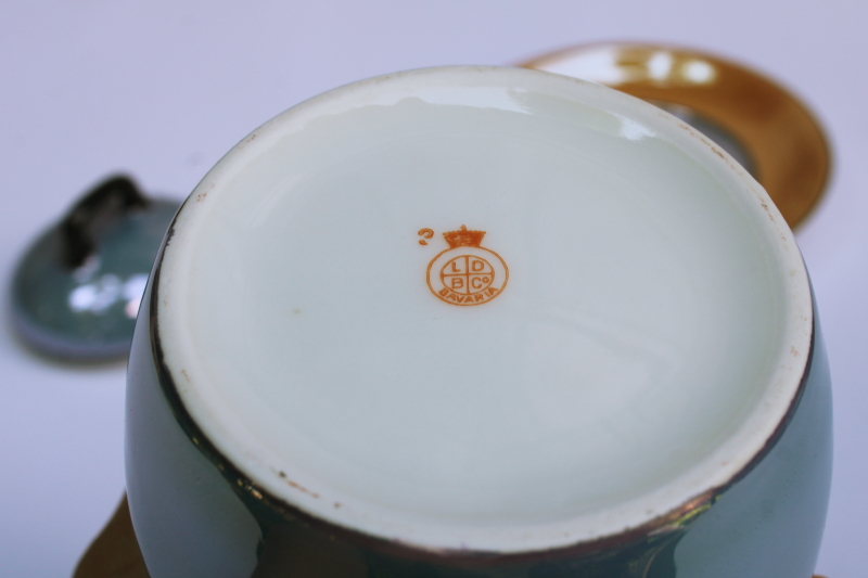 photo of art deco vintage hand painted luster china jam pot or sugar bowl w/ spoon notch lid #5