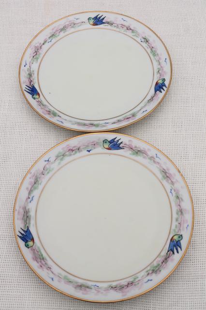 photo of art deco vintage hand painted porcelain plates w/ blue birds, antique bluebird china #1