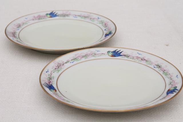 photo of art deco vintage hand painted porcelain plates w/ blue birds, antique bluebird china #5