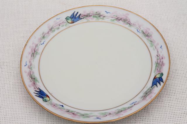 photo of art deco vintage hand painted porcelain plates w/ blue birds, antique bluebird china #6