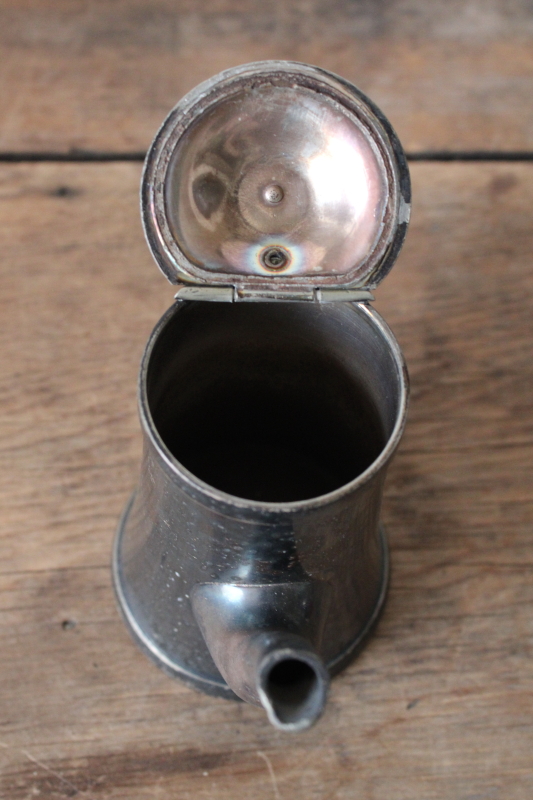 photo of art deco vintage hotel ware single serving coffee pot, worn antique silver plated metal #3