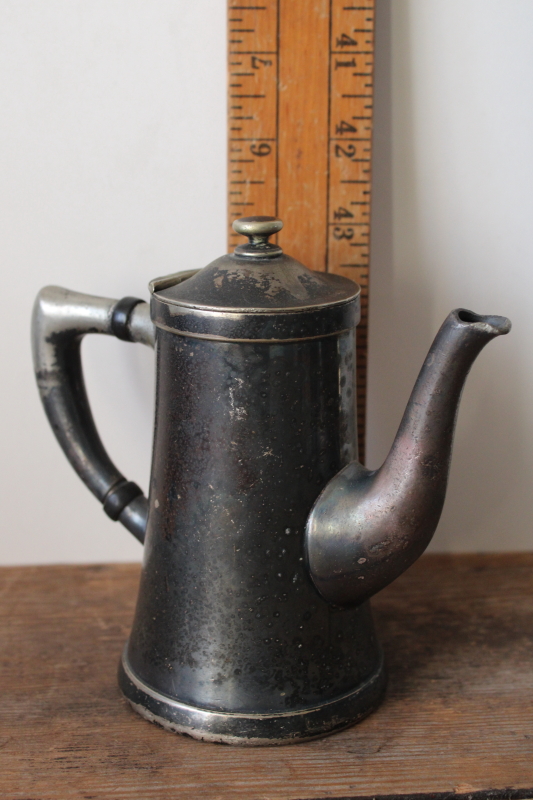 photo of art deco vintage hotel ware single serving coffee pot, worn antique silver plated metal #5