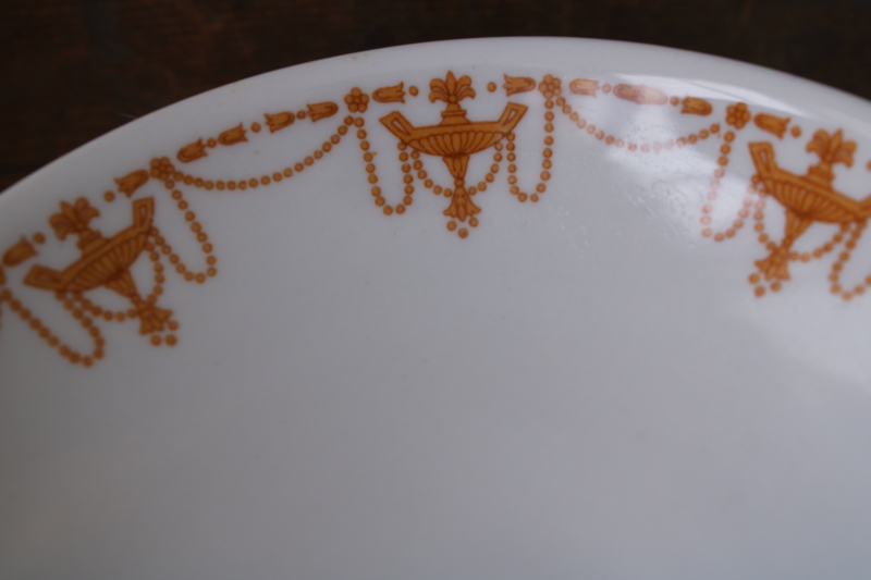 photo of art deco vintage ironstone china compote or bonbon dish, old gold chandelier pattern on white #2