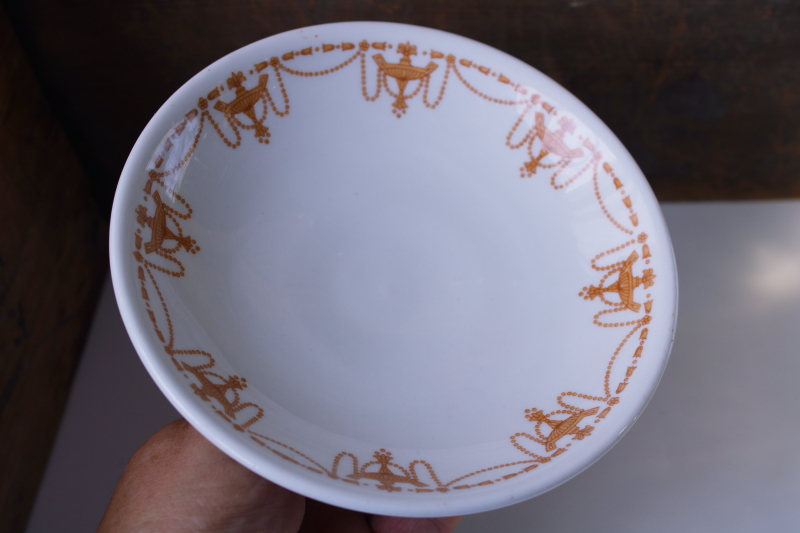 photo of art deco vintage ironstone china compote or bonbon dish, old gold chandelier pattern on white #4