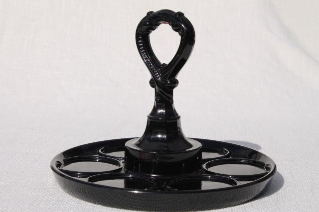 photo of art deco vintage jet black milk glass drink tray w/ center handle for tumblers or bottles #3