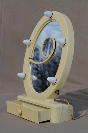 photo of art deco vintage lighted vanity mirror, french ivory celluloid stand w/ mirror & lights #8