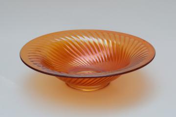 catalog photo of art deco vintage marigold orange luster glass console bowl, fluted swirl rays Imperial glass