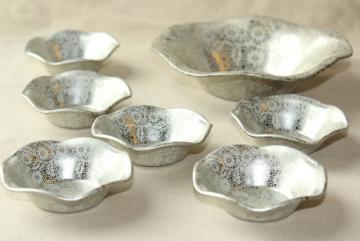 catalog photo of art deco vintage metal nut dishes, small fluted bowls w/ silver chintz floral pattern