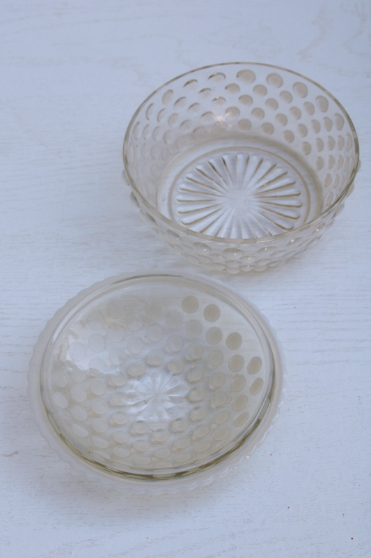 photo of art deco vintage moonstone opalescent hobnail glass powder puff or trinket box #3