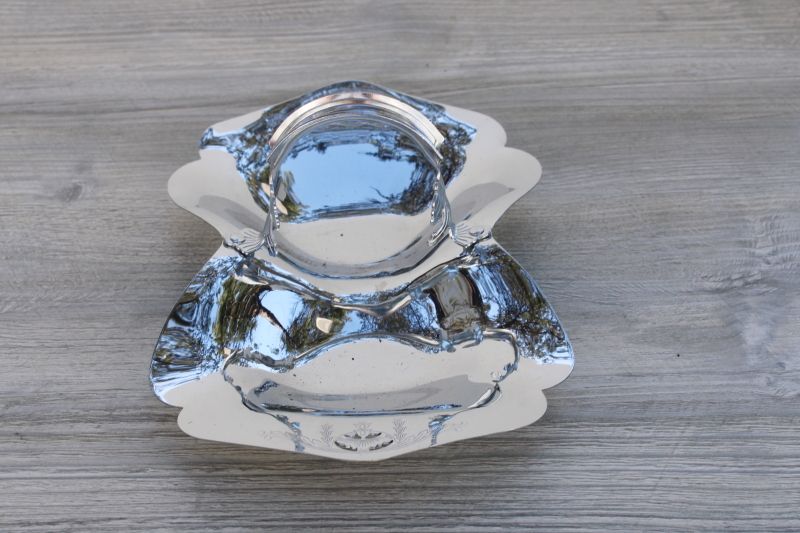 photo of art deco vintage pierced chrome relish tidbit tray or candy dish, double bowl basket #5