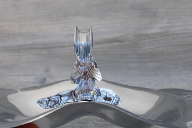 photo of art deco vintage pierced chrome relish tidbit tray or candy dish, double bowl basket #6