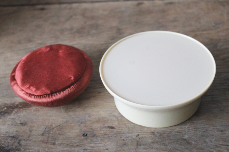 photo of art deco vintage pincushion trinket box, satin pin cushion box french ivory celluloid #3