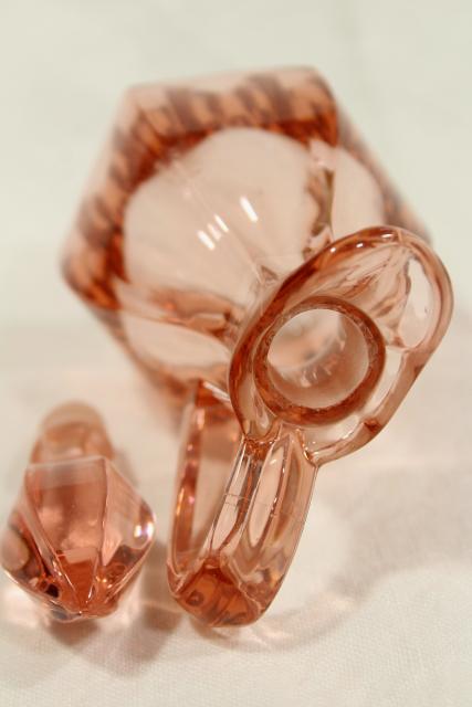 photo of art deco vintage pink depression glass cruet w/ stopper, pontil mark bottle #7