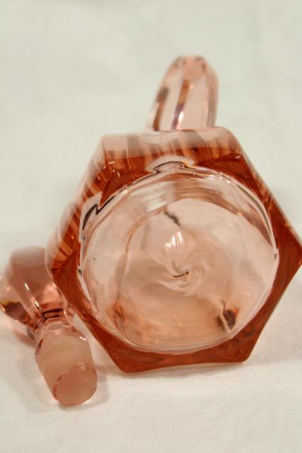 photo of art deco vintage pink depression glass cruet w/ stopper, pontil mark bottle #8