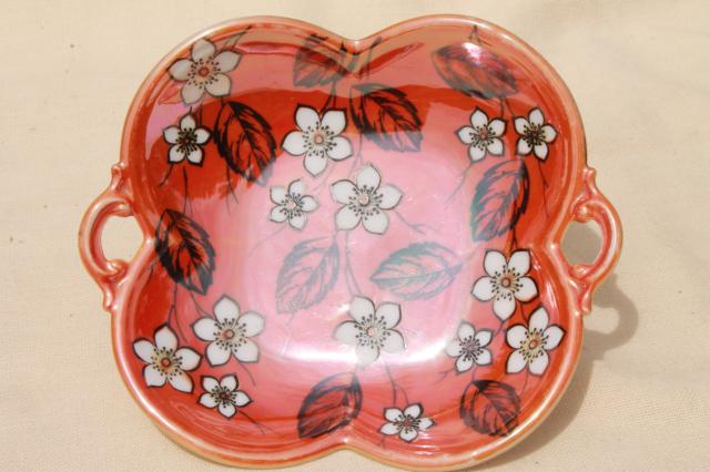 photo of art deco vintage porcelain bowls, stencil painted china w/ tangerine orange luster #4