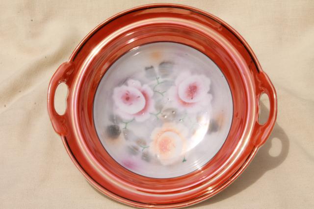 photo of art deco vintage porcelain bowls, stencil painted china w/ tangerine orange luster #8