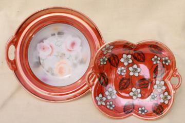 catalog photo of art deco vintage porcelain bowls, stencil painted china w/ tangerine orange luster