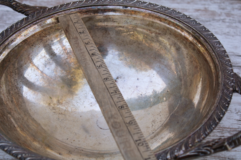 photo of art deco vintage silver plate serving dish stand w/ round dome cover, ball shape bowl w/ ornate feet #4