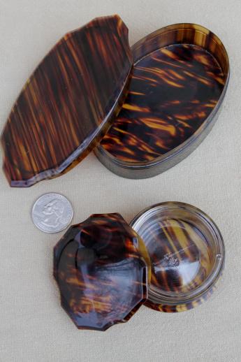 photo of art deco vintage tortoise shell celluloid plastic dresser set, complete antique vanity case #2