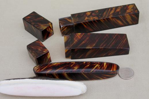 photo of art deco vintage tortoise shell celluloid plastic dresser set, complete antique vanity case #4