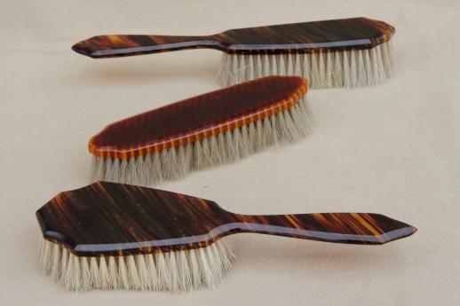 photo of art deco vintage tortoise shell celluloid plastic dresser set, complete antique vanity case #12