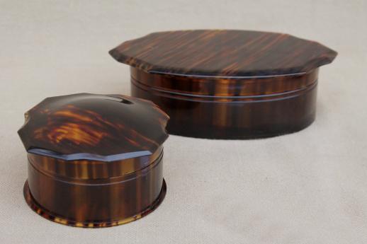 photo of art deco vintage tortoise shell celluloid plastic dresser set, complete antique vanity case #15