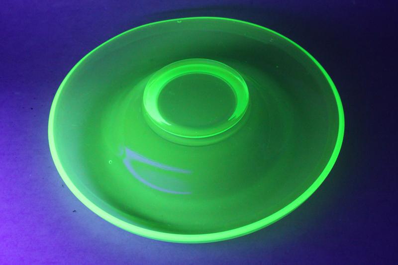 photo of art deco vintage uranium green glass rolled edge console bowl centerpiece #3