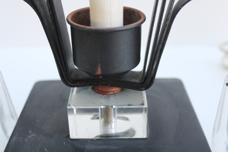 photo of art deco vintage waterfall lamps, mantel lamp pair black metal fans with glass prisms  #9