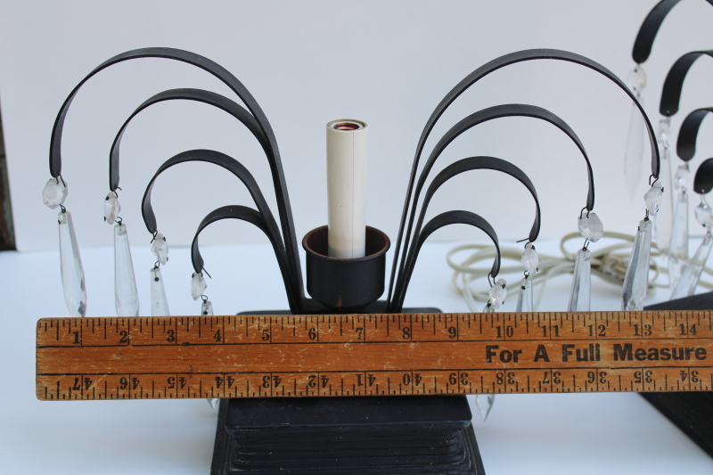 photo of art deco vintage waterfall lamps, mantel lamp pair black metal fans with glass prisms  #10
