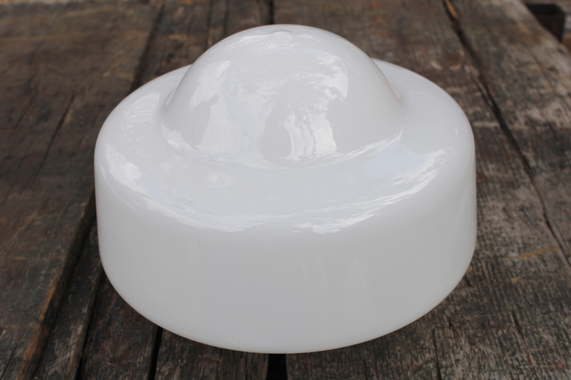 photo of art deco vintage white glass shade for school house style light flush mount fixture or pendant #4