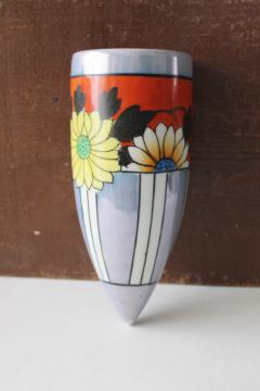 art deco wall pocket vase, Made in Japan vintage hand painted lusterware china