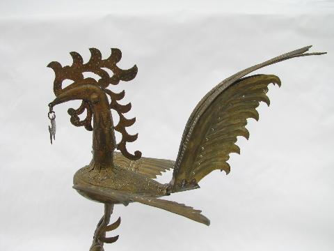 photo of art metal rooster, all pierced and tooled brass - vintage Mexico? #4