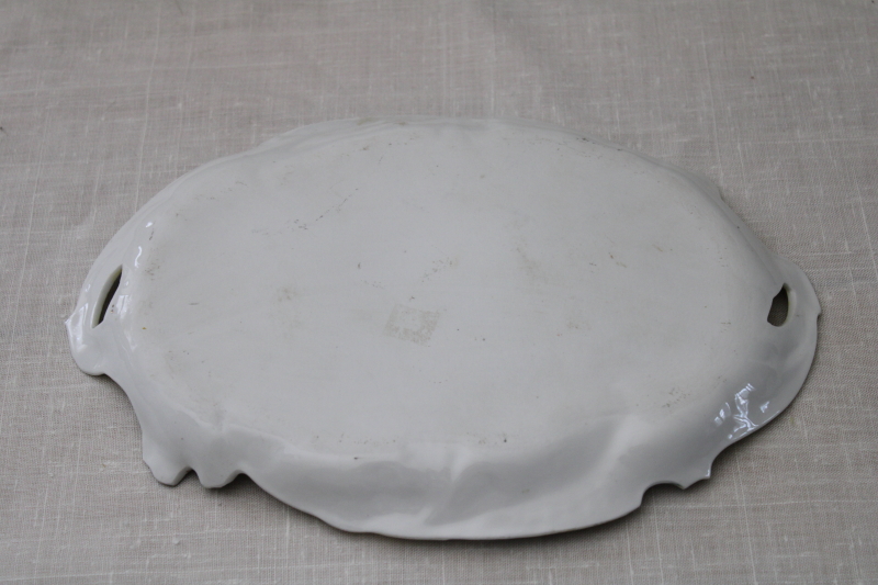 photo of art nouveau antique hand painted china tray, unmarked porcelain w/ molded leaves RS Prussia vintage #4