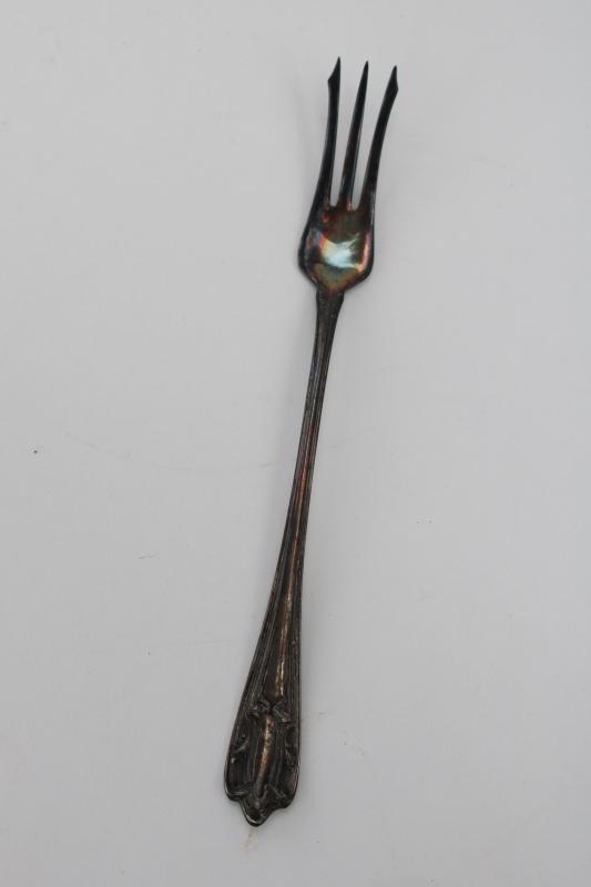 photo of art nouveau antique silverplated pickle or oyster fork, Waltham silver vintage 1900 #1