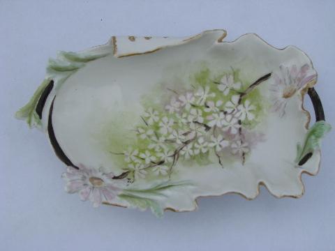 photo of art nouveau asymetrical china handkerchief dish, flowering tree branch #1