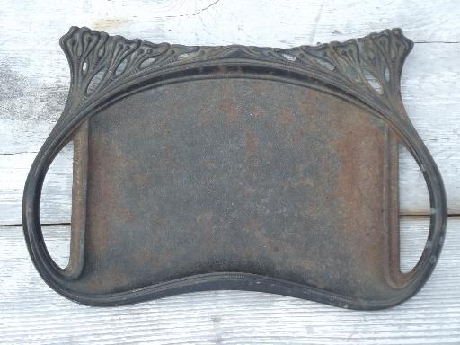 photo of art nouveau  cast iron tray w/ handles, vintage EMIG antique reproduction? #2