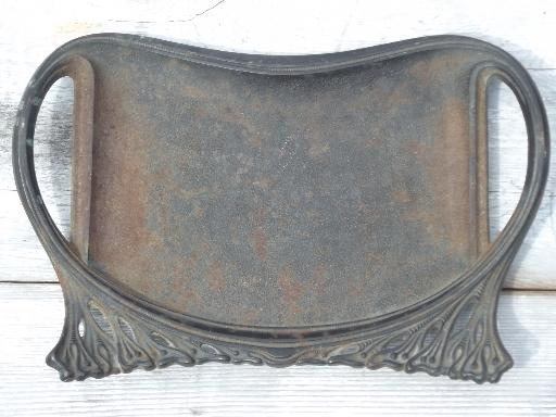 photo of art nouveau  cast iron tray w/ handles, vintage EMIG antique reproduction? #7