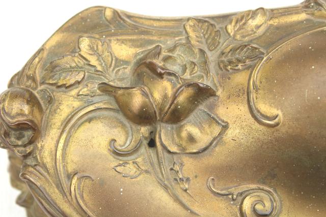 photo of art nouveau roses antique cast metal jewelry box, unusual large long size #6