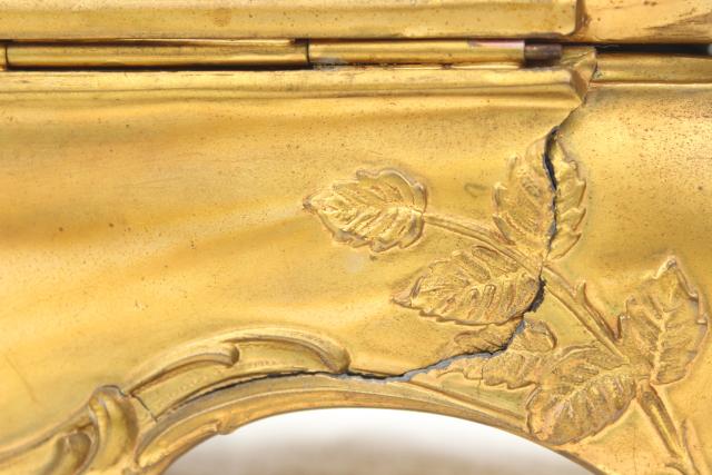 photo of art nouveau roses antique cast metal jewelry box, unusual large long size #12