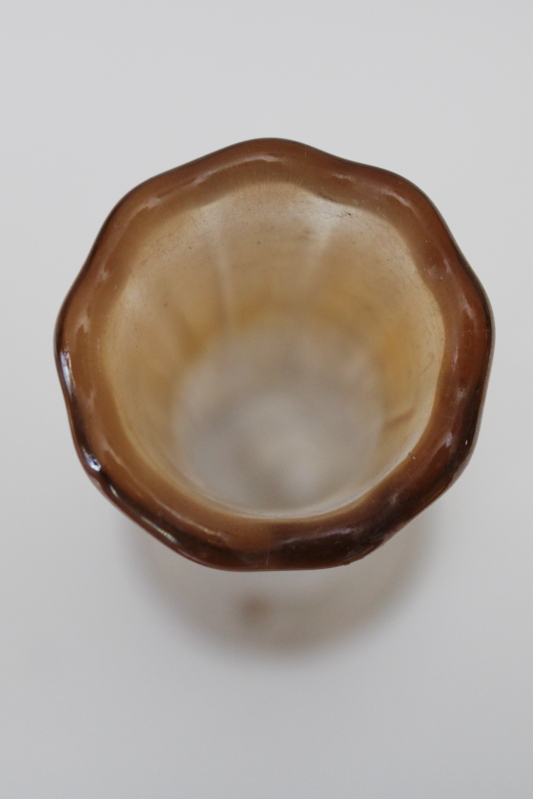 photo of art nouveau style twig pattern bud vase, vintage carnival glass marigold color luster  #3