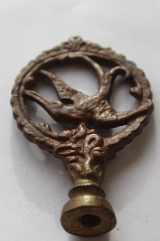 photo of art nouveau vintage cast brass lamp finial ornament, flying swallow bird #2