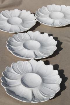 catalog photo of artichoke plates set, white ceramic flower shaped plates for serving artichokes or salad