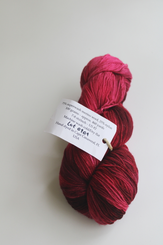 photo of artisan hand dyed sock yarn, superwash merino wool nylon wine red rose pink  #1