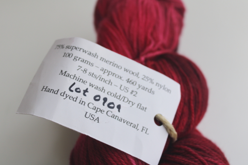 photo of artisan hand dyed sock yarn, superwash merino wool nylon wine red rose pink  #2