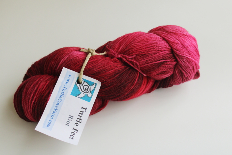 photo of artisan hand dyed sock yarn, superwash merino wool nylon wine red rose pink  #3