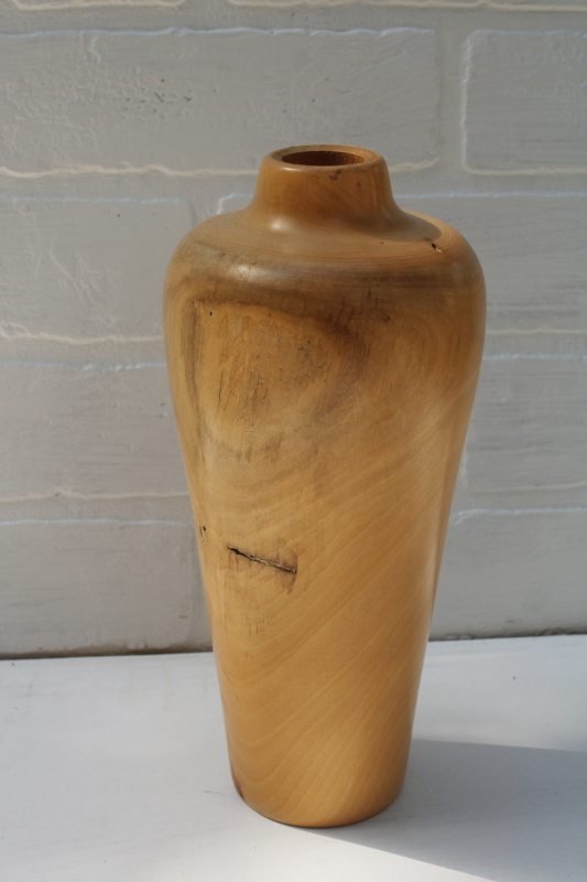 photo of artisan handcrafted turned wood vase, vintage treenware, rustic neutral decor #1