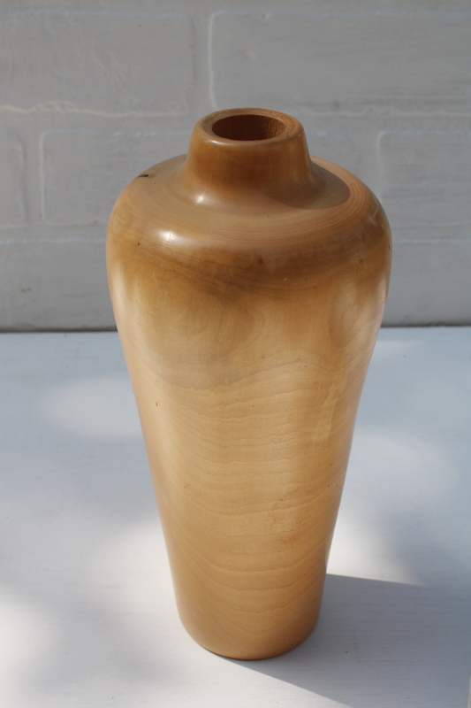 photo of artisan handcrafted turned wood vase, vintage treenware, rustic neutral decor #4