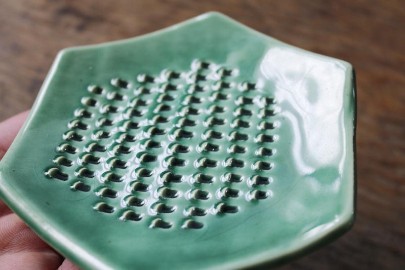 photo of artisan pottery green glaze grater for ginger or garlic, kitchen grate plate  #3