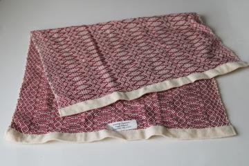 catalog photo of artist hand woven cotton towel, country primitive homespun style barn red & cream